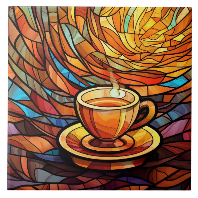 Azulejo linda cafetería cocina faux sted glass (Frente)