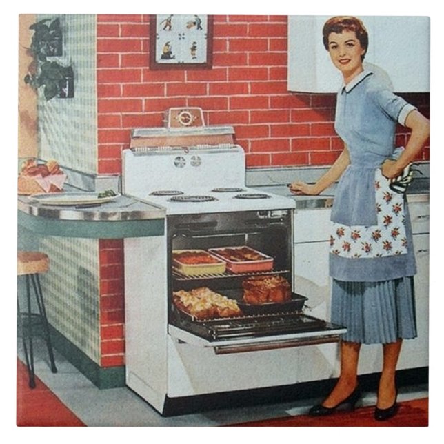 Azulejo linda cocinera retro (Frente)