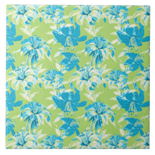 Azulejo Linda flor de lirio azul verde sin costuras