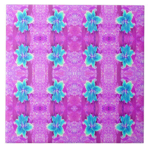 Azulejo Linda Lirio Stargazer Aqua Azul sobre Morado