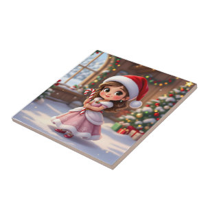 Azulejo Linda princesita con sombrero de Navidad