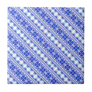 Azulejo Lindas rayas ucranianas decorativas blancas y azul