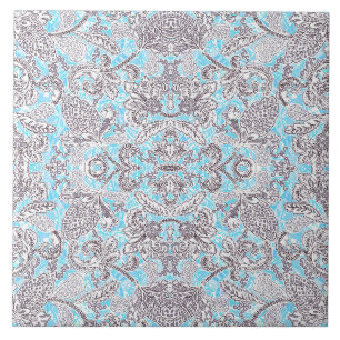 Azulejo Lindo floral clásico gris azul