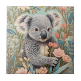 Azulejo Lindo Koala Floral Pastel Elegante