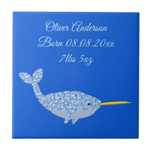 Azulejo Lindo Niño Azul Bebé Narval Personalizado Nacimien