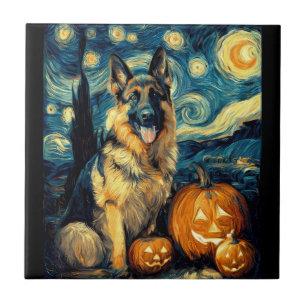 Azulejo Lindo perro pastor alemán Halloween Jack O Lantern