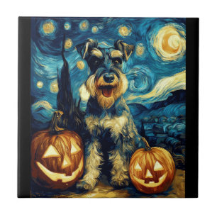 Azulejo Lindo perro Schnauzer miniatura Halloween Jack O L
