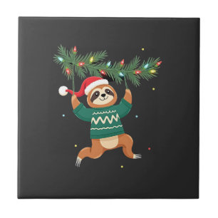 Azulejo Lindo Sloth de Navidad Sombrero de Santa Navidad S