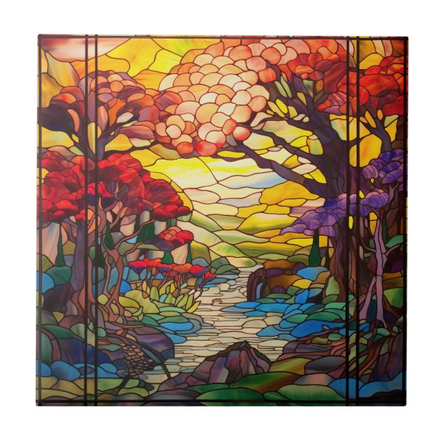 Azulejo lindo vidrio falso manchado en el jardín japonés (Frente)