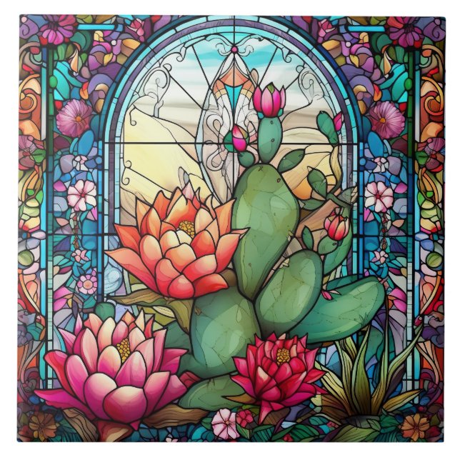 Azulejo lindos amantes del cactus occidental vidrios manch (Frente)