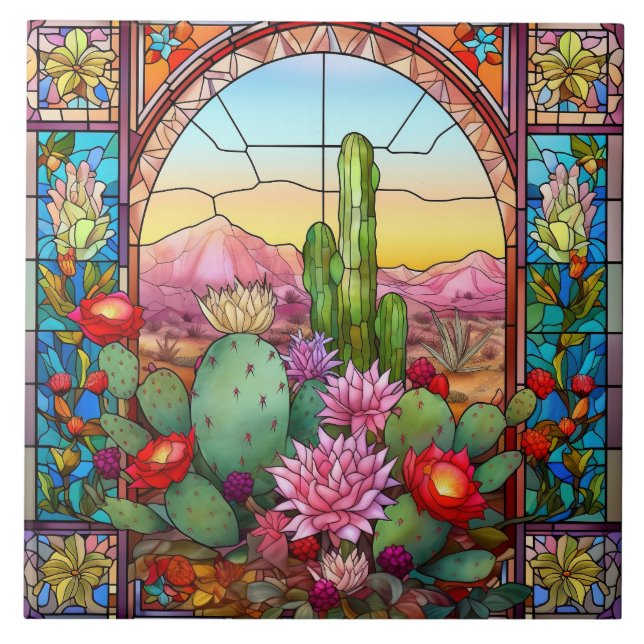 Azulejo lindos amantes del cactus occidental vidrios manch (Frente)
