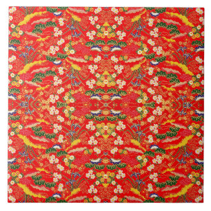 Azulejo Lindos patrones florales japoneses coloridos