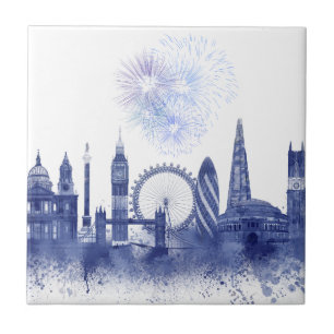Azulejo Línea aérea de Londres - Azul acuarela