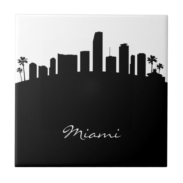 Azulejo Línea aérea de Miami en blanco y negro (Frente)