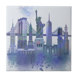 Azulejo Línea aérea de Nueva York - Azul acuarela