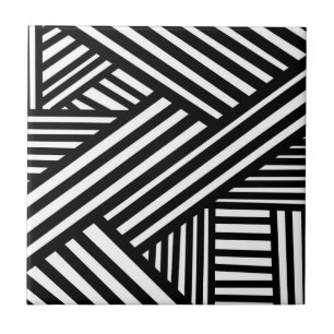 Azulejo Líneas abstractas en blanco y negro Arte óptico mo