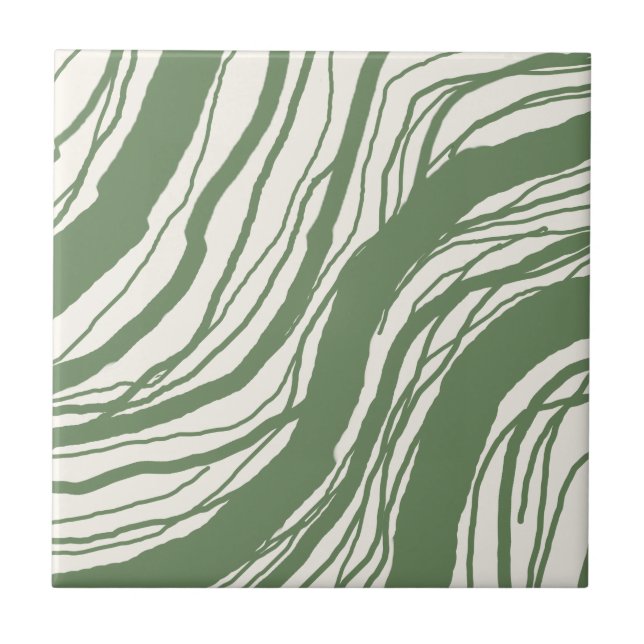 Azulejo Líneas abstractas modernas Sage Green White (Frente)