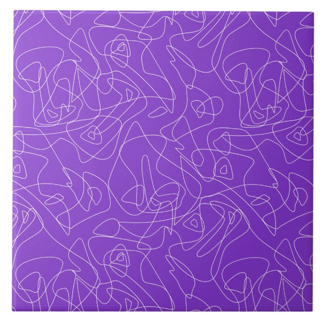 Azulejo líneas curvas abstractas blancas sobre un fondo pú (Frente)