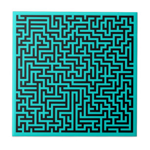 Azulejo Líneas de laberinto negro turquesa