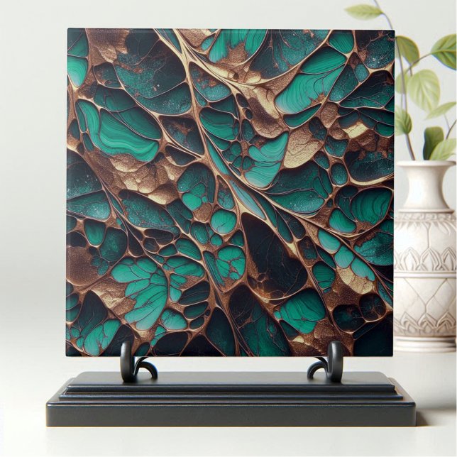 Azulejo Líneas de oro brillantes y orgánicas en verde esme (Subido por el creador)