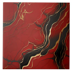 Azulejo Líneas de remolino jaspeadas de oro negro rojo
