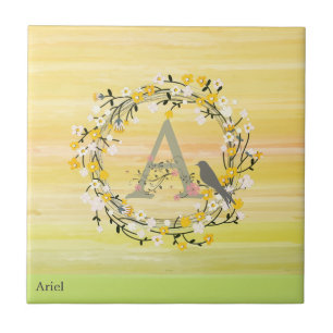 Azulejo Líneas del cepillo de la acuarela, monograma de l