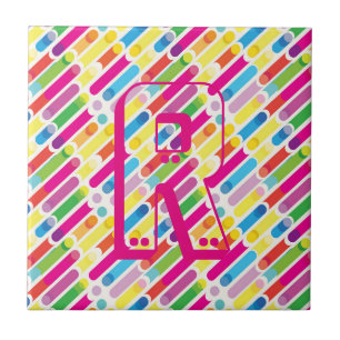 Azulejo Líneas diagonales de arco iris monogramo Arte pop
