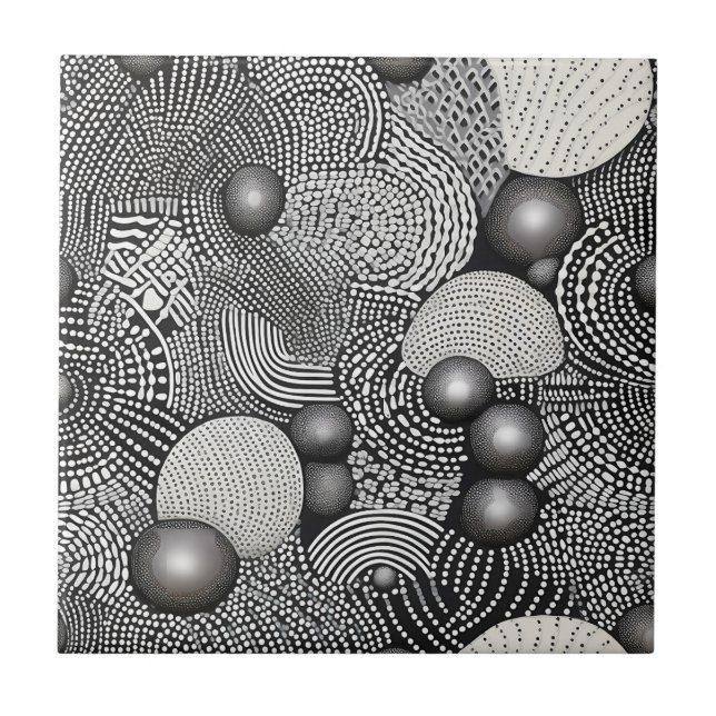 Azulejo Líneas geométricas abstractas en blanco y negro fl (Frente)