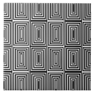 Azulejo Líneas y puntos de arte óptico en blanco y negro