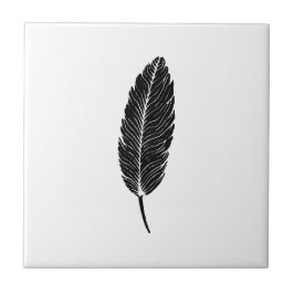 Azulejo Linocut de plumas rusticas en blanco y negro