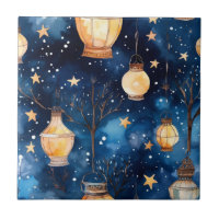 Linterna naranja de cielo azul nocturno