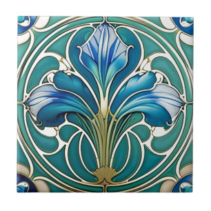 Azulejo Lirio estilizado Art Deco azul 2