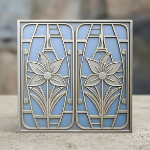 Azulejo Lirio floral estilizado Art Deco #10 azul ID1196