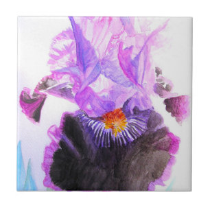 Azulejo Lirio púrpura Flor acuarela Floral Cumpleaños