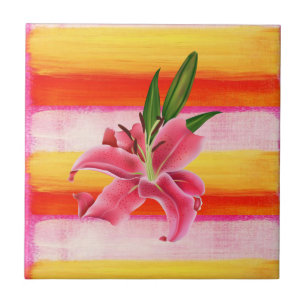 Azulejo Lirio rosa floral de mosaico cerámico