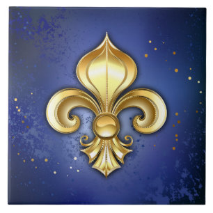 Azulejo Lirios de oro sobre azul