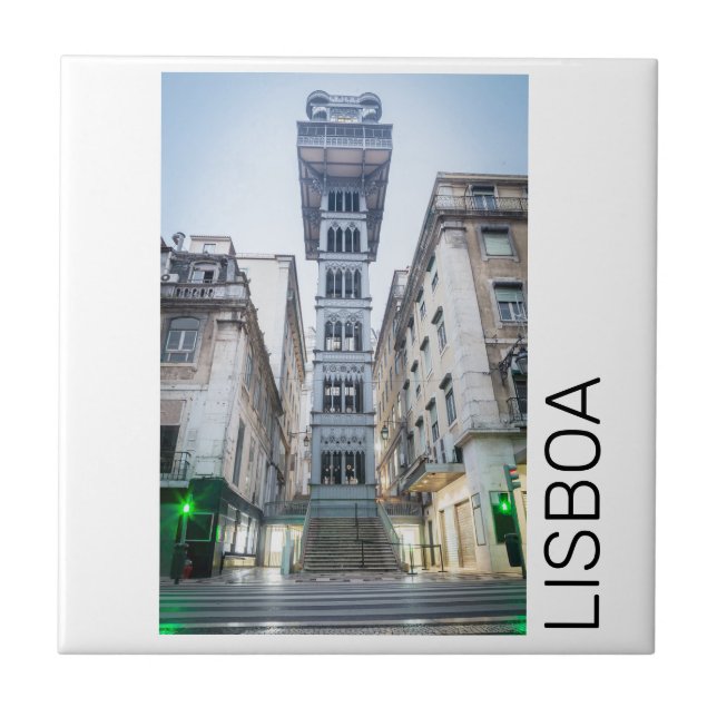 Azulejo Lisboa en Portugal con recuerdo de ascensor retro (Frente)