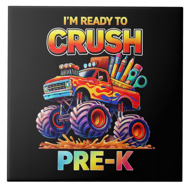 Azulejo Listo para Aplastar Camión Monstruo Pre-K Regreso  (Frente)