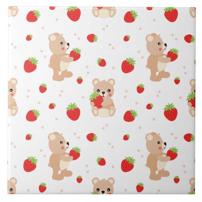 Azulejo Little teddy bear with strawberry (Frente)