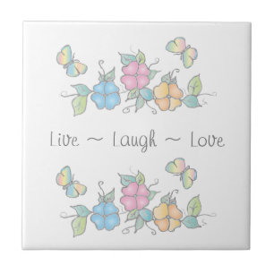 Azulejo Live Laugh   Acuarela floral de mariposa