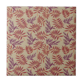 Azulejo Lively Red and Purple Leaf Motifs on Neutral Beige