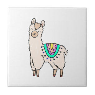 Azulejo llama alpaca de dibujos animados sonriendo feliz d