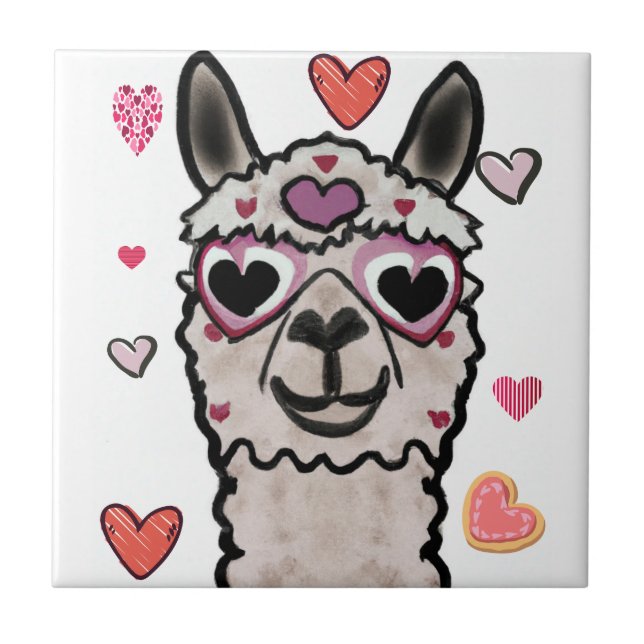Azulejo Llama de Guay con lentes de corazón (Frente)