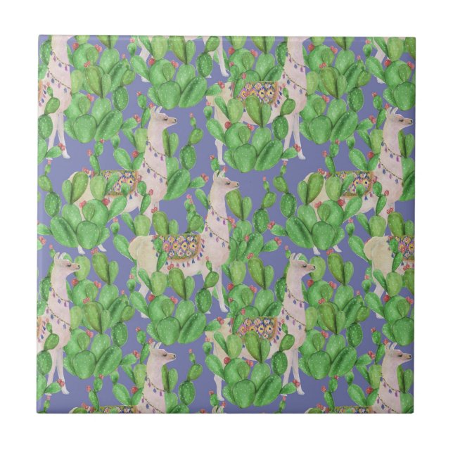 Azulejo Llama de la acuarela y modelo de Catus (Frente)