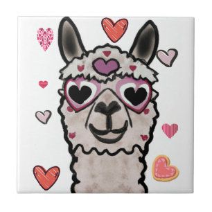 Azulejo Llama dibujada con ojos cardíacos