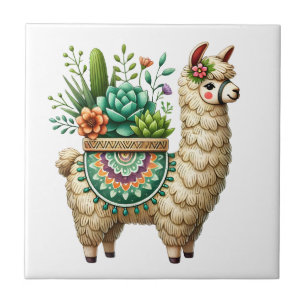 Azulejo Llama y plantas caprichosas