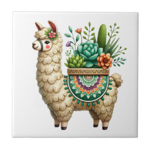Azulejo Llama y plantas caprichosas