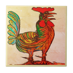 Azulejo Llamada matutina, gallo, mosaico