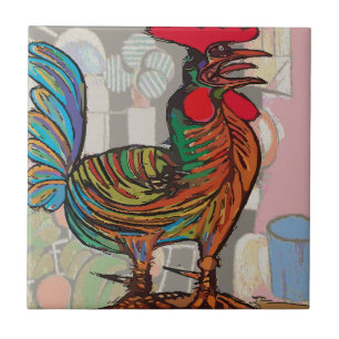 Azulejo Llamada matutina, gallo, mosaico