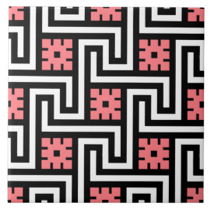 Azulejo Llave de Deco, negro, blanco y rosa griegos del